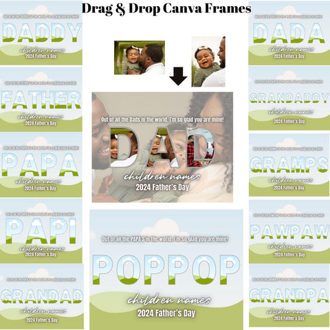 DAD frame, Fathers Day Frame,  Canva template, Drag and Drop Frames