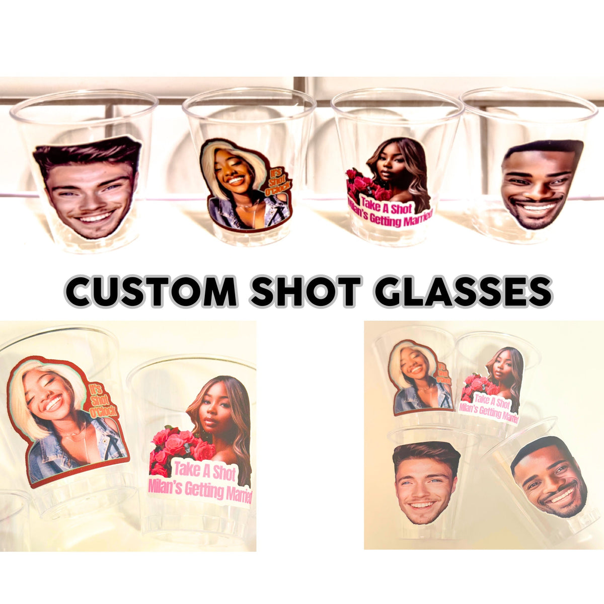 CUSTOM Personalized Disposable Shot Glasses, Disposable shot glasses, Birthday Decor, Birthday Gift, Bachelorette Party Gift, Face Sticker