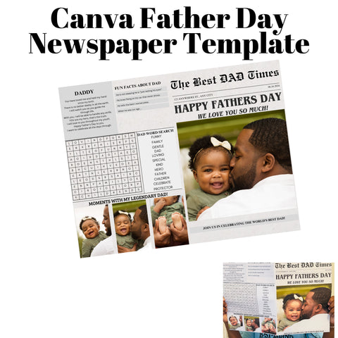 Editable Father's Day Newspaper Template, Best Dad Ever Gift, Canva Template, Happy Father's Day Card & Newspaper